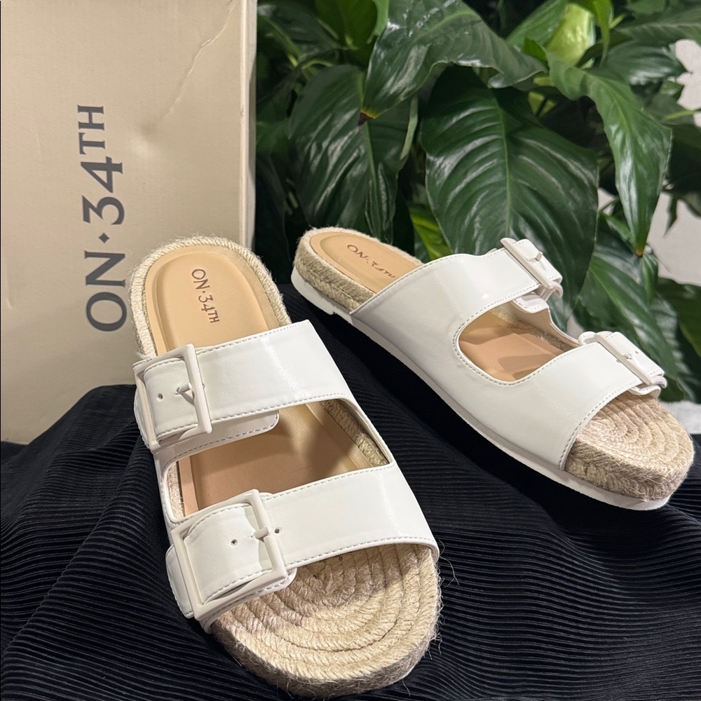 On 34th Milaa Slip-On White Faux Leather Sandal- Women's 8.5M